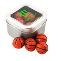 Window Tin with Chocolate Basketballs